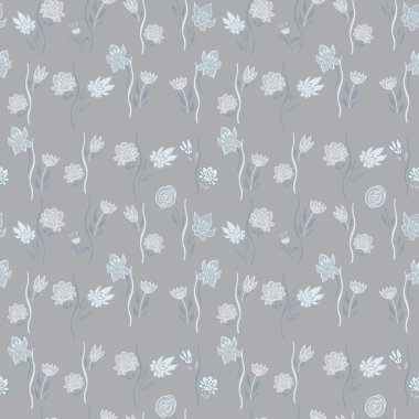 Soyut çiçeklerle elle çizilmiş dikişsiz desen .