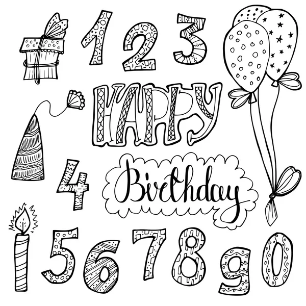 Doodle set of birthday decorations for gift card — Stockvector