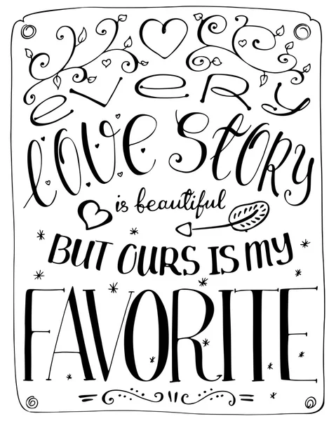 Mi historia de amor favorita, cartel romántico — Vector de stock