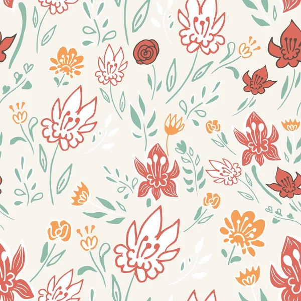 Hand drawn seamless pattern with abstract flowers . — Stock Vector