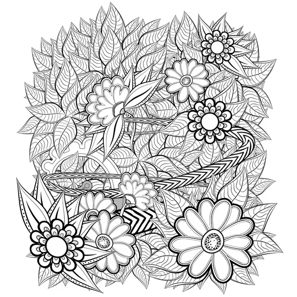Vzor pro omalovánky s abstraktní květy — Stockový vektor