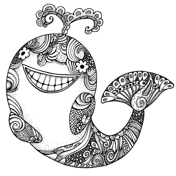 Zentangle stylized whale. adult anti stress Coloring Page — Stockvector