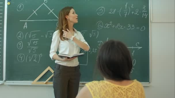 Učitel a matematické vzorce na tabuli