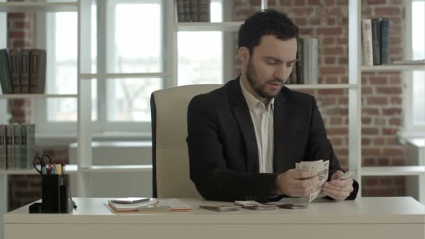 Homme d'affaires comptant des billets de banque — Video