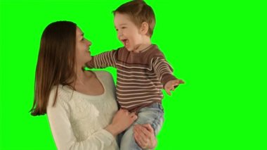 Yeşil Ekranda eğlenen mutlu aile