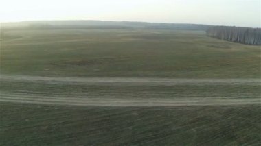 Kırsal alan ve kırsal yan yol havadan görünümü, byroad Rus doğa sonbahar