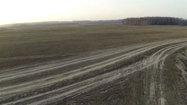 Aerial view of field roads, byroad russia, autumn — Stock Video