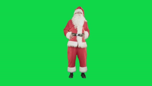 Ευτυχισμένος Χριστούγεννα Αϊ-Βασίλη διασκεδάζοντας και χορεύοντας σε μια πράσινη οθόνη Chrome κλειδί — Αρχείο Βίντεο
