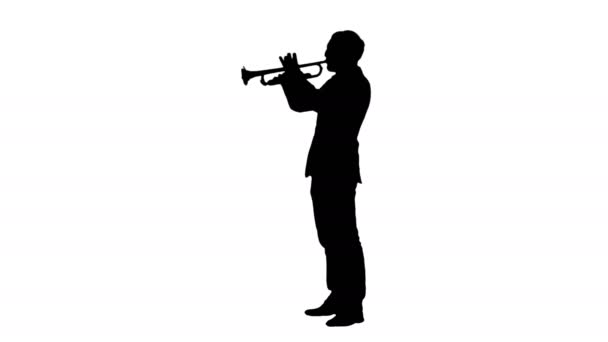 Silhouette Uomo in piedi e tromba melodia . — Video Stock