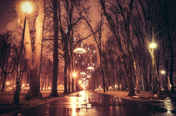 Gece ışıkları Kharkiv sokakta. Vintage çok renkli fotoğraf