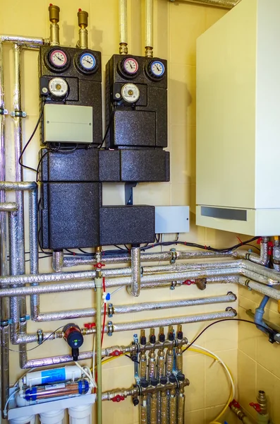 House heating system with tubes, pipes, valves — Stock Image House heating system with tubes, pipes, valves Stock Image