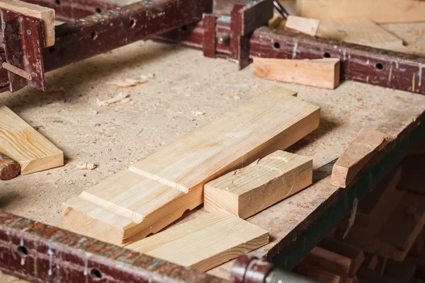 Wooden blanks on the table Carpenter — Stock Photo, Image