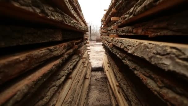 旧的锯木厂木材板 — 图库视频影像