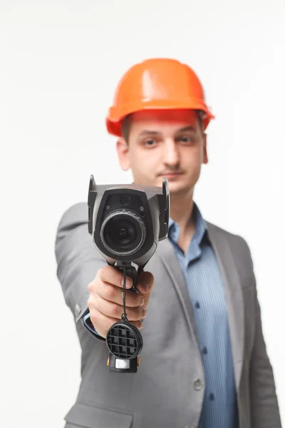 A férfi kezében termikus eszköz — Stock Fotó
