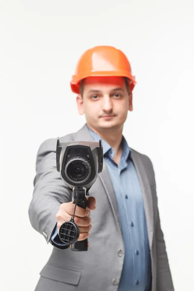 A férfi kezében termikus eszköz — Stock Fotó