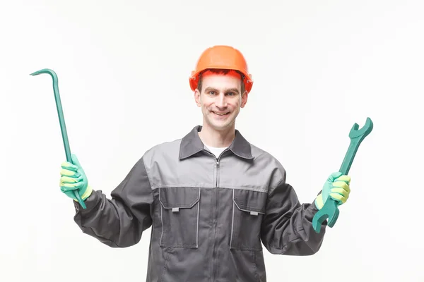 Man van de witte achtergrond gereedschap sleutel service — Stockfoto