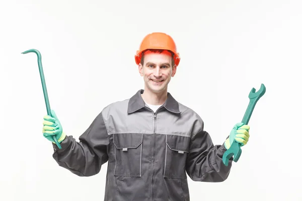 Man White Background tool wrench service — Stock Photo, Image