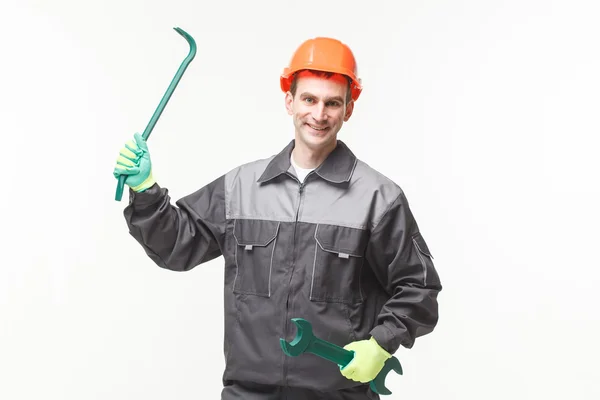 Man Wrench Over White Background — Stock Photo, Image