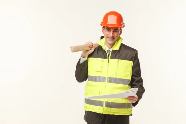 Constructor con herramientas fondo blanco — Foto de Stock