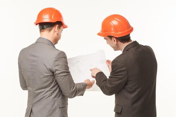 Builder with drawings are back — Stock Photo, Image
