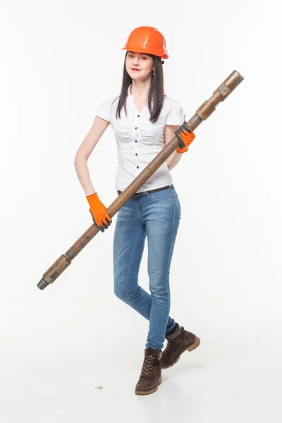 Drilling pile foundation young woman — Stock Photo, Image