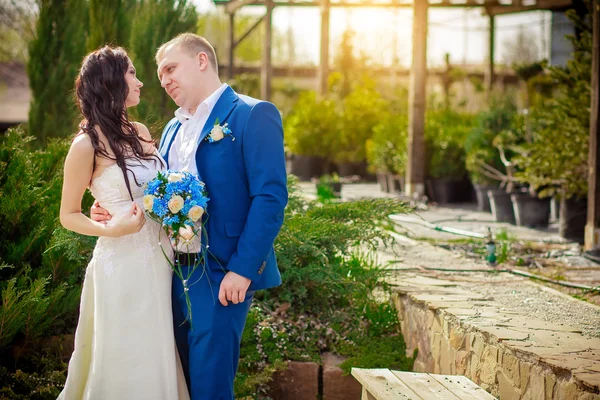 Kézenfogva boldog pár esküvői — Stock Fotó