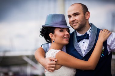 Gelin, şapka, düğün, gülümseme