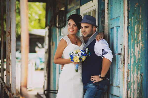Brudgummen, bröllop, hatt — Stockfoto