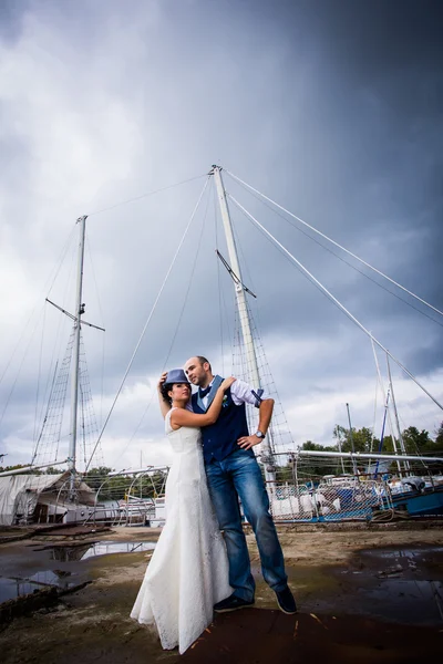 Barca, nozze, sposa e sposo — Foto Stock