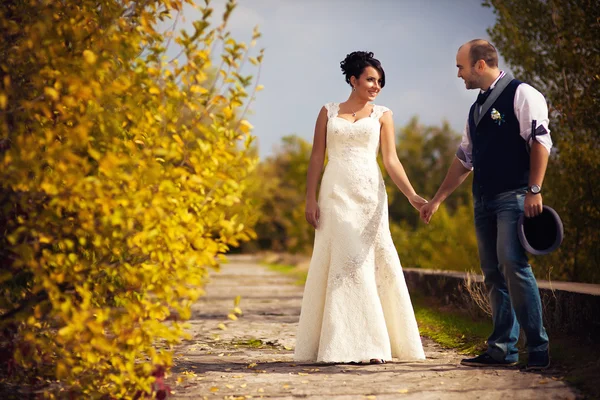 Hösten, bröllop, brudgum och brud — Stockfoto