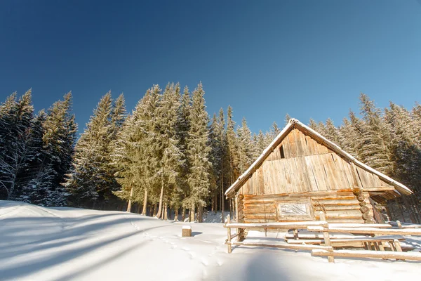 Invierno, montañas, hogar de los pastores, chalets — Foto de Stock