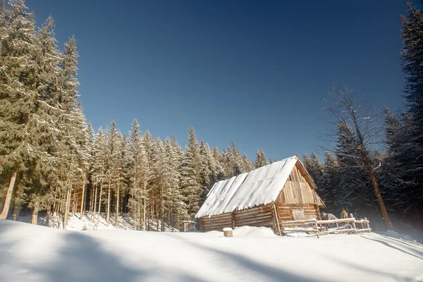 Invierno, chalets antiguos de montaña — Foto de Stock