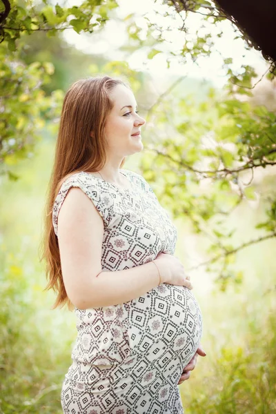 Těhotná, drží jí žaludek — Stock fotografie