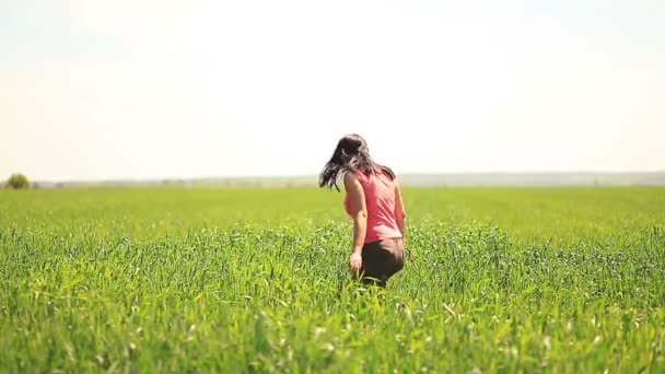 Chica bailando en un campo verde — Vídeo de stock