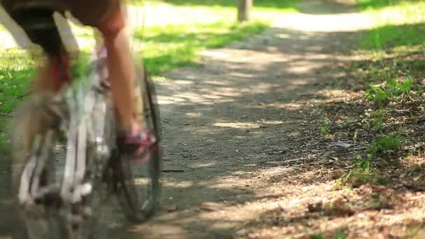 Radfahrer fährt auf Gleis — Stockvideo