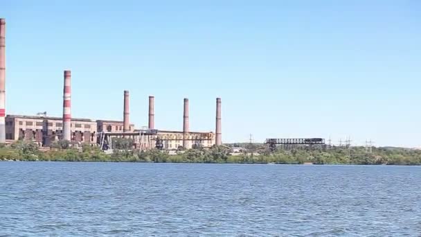 Thermal power plant  river — Stock Video