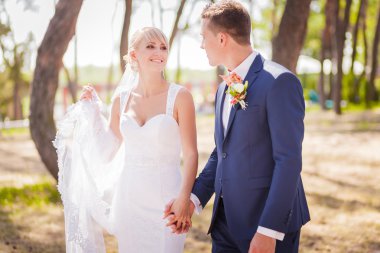 Gelin ve damat yaz park yürüme