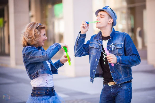 Jeans, soap bubbles — Stock Photo, Image