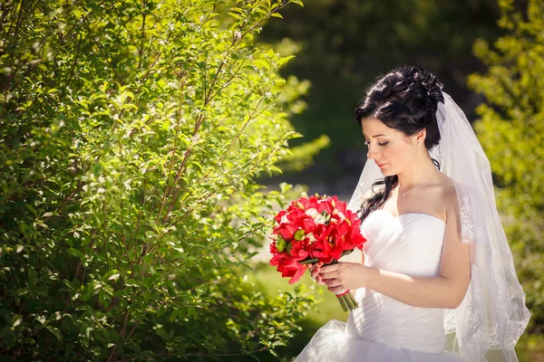 Retrato de una novia en el parque — Foto de Stock