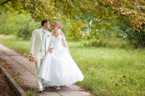 Marié et mariée sur la marche — Photo