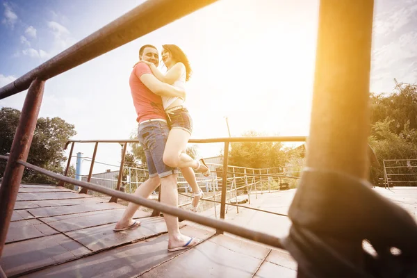 Railing couple — Stock Photo, Image