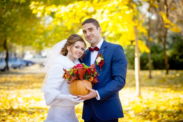 Groom and bride autumn wedding — Stock Photo, Image