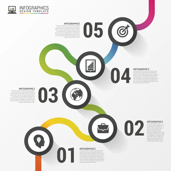 Caminho de negócios colorido abstrato. Modelo de infográfico de linha do tempo. Vetor — Vetor de Stock