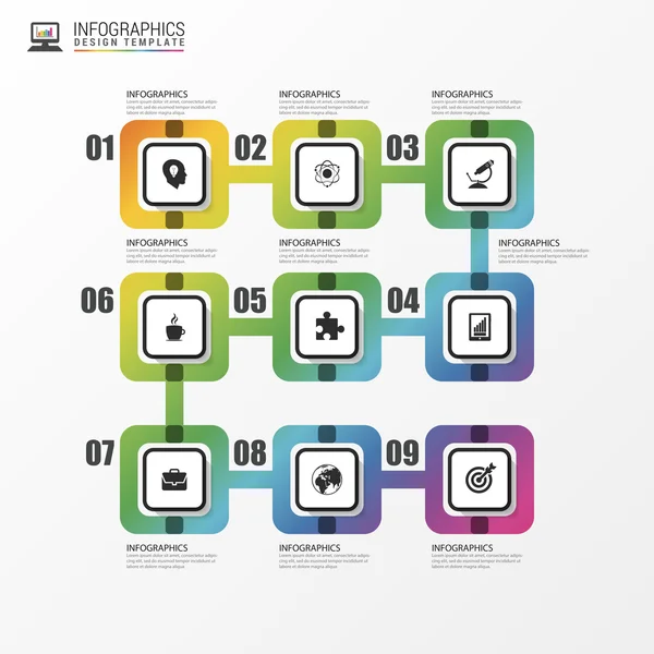 Astratto colorato percorso commerciale. Modello di infografica della timeline. Vettore — Vettoriale Stock