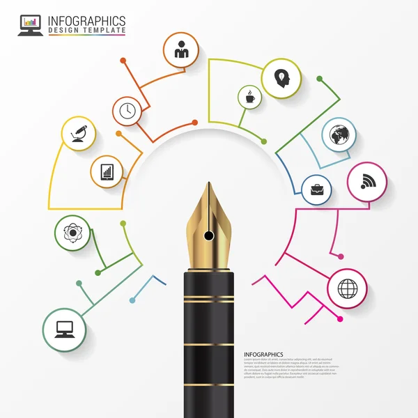 Modello di progettazione infografica. Business Pen. Vettore — Vettoriale Stock