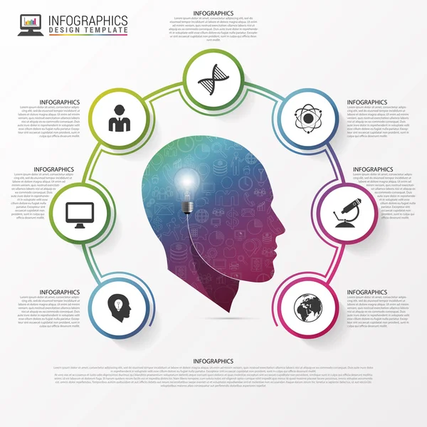 Modelo de design infográfico. Cabeça com ícones. Vetor — Vetor de Stock