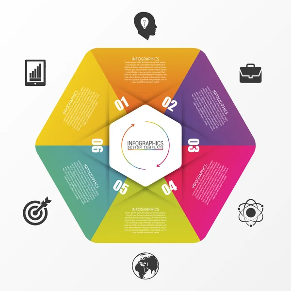 Infographic ontwerpsjabloon. Bedrijfsconcept met 6 opties. Vector — Stockvector