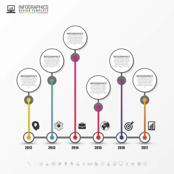 Χρονολόγιο infographics Σχεδίαση προτύπου με κύκλους. Μια σύγχρονη αντίληψη — Διανυσματικό Αρχείο