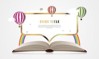 Yaratıcı kavramı - açık kitap ile hava balonu. Vektör