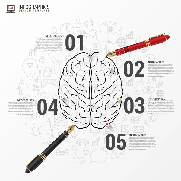 Kalem ile beyin Infographic kavramı. Vektör — Stok Vektör